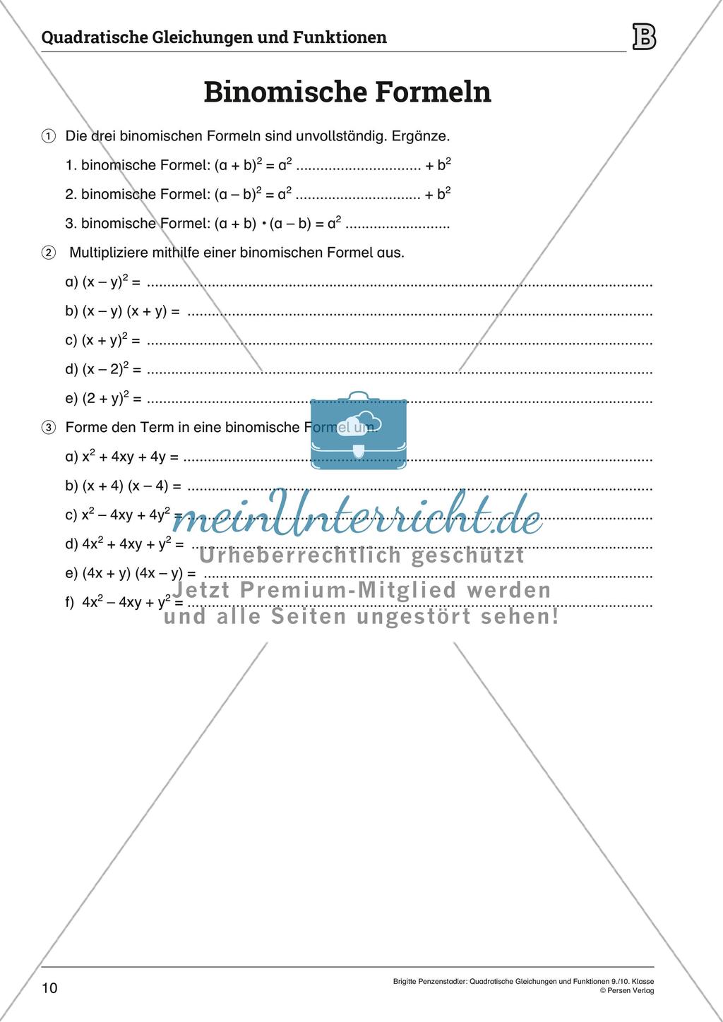 Die quadratischen Gleichungen und Funktionen Preview 10