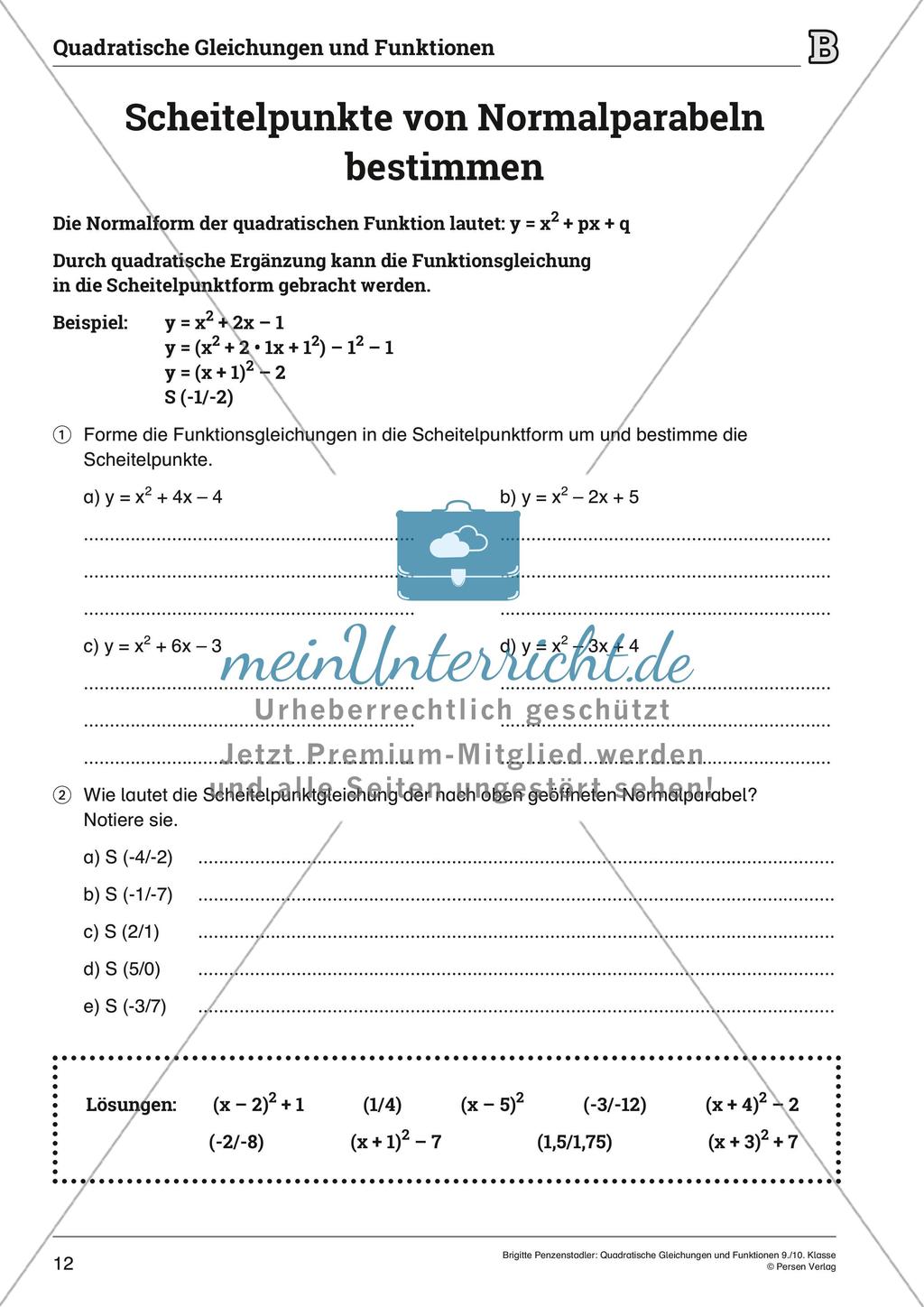 Die quadratischen Gleichungen und Funktionen Preview 12