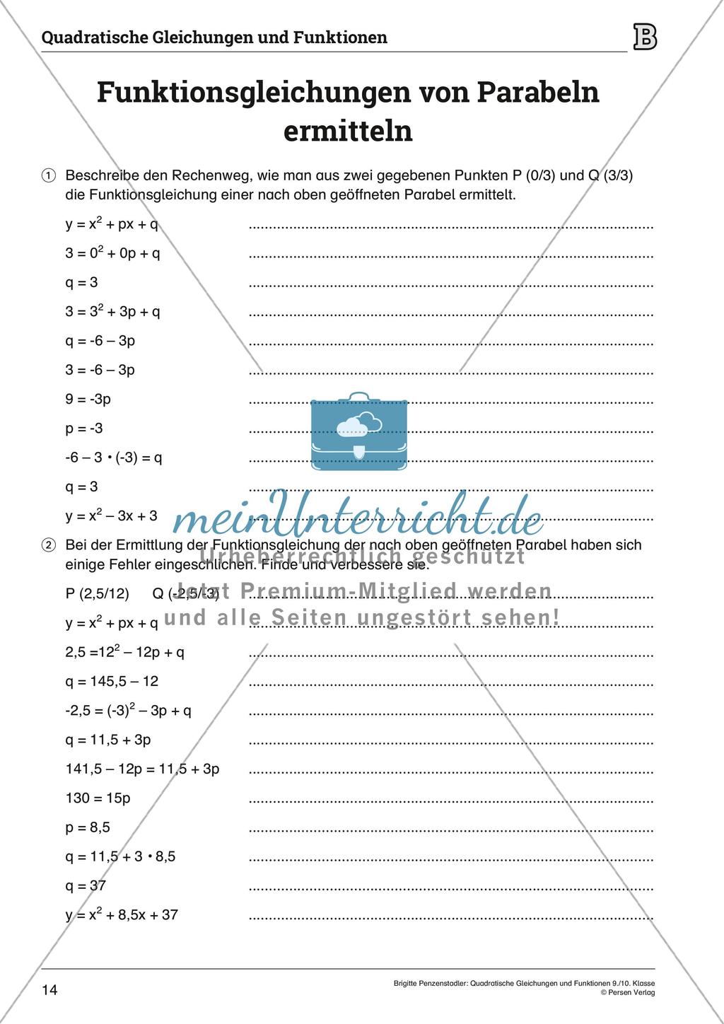 Die quadratischen Gleichungen und Funktionen Preview 14