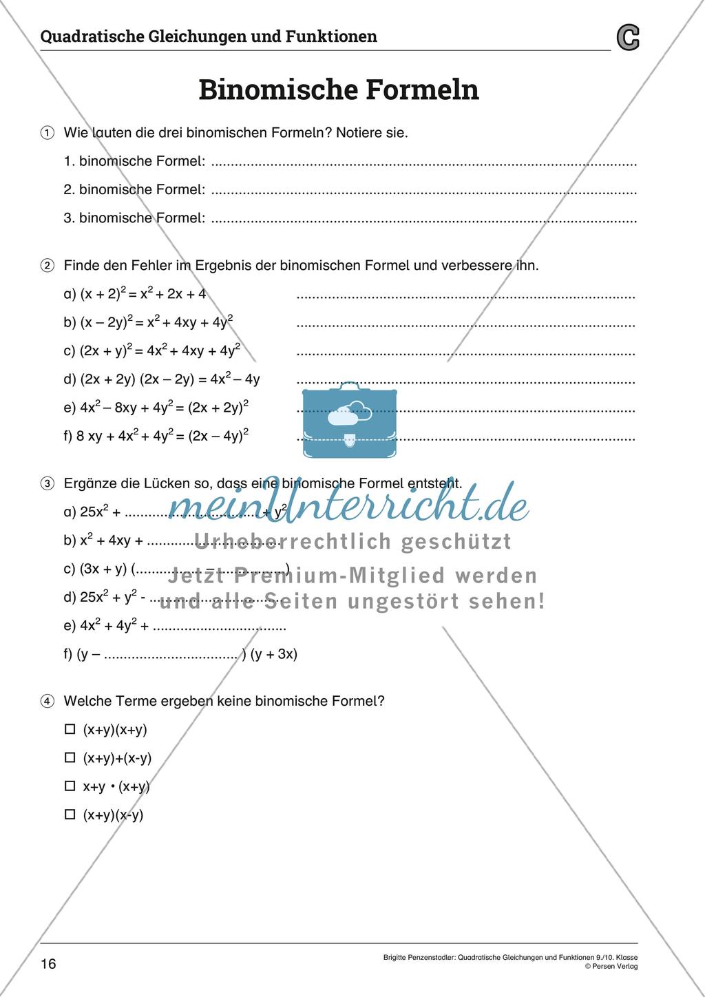 Die quadratischen Gleichungen und Funktionen Preview 16
