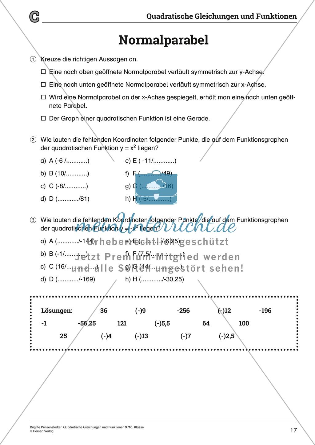 Die quadratischen Gleichungen und Funktionen Preview 17