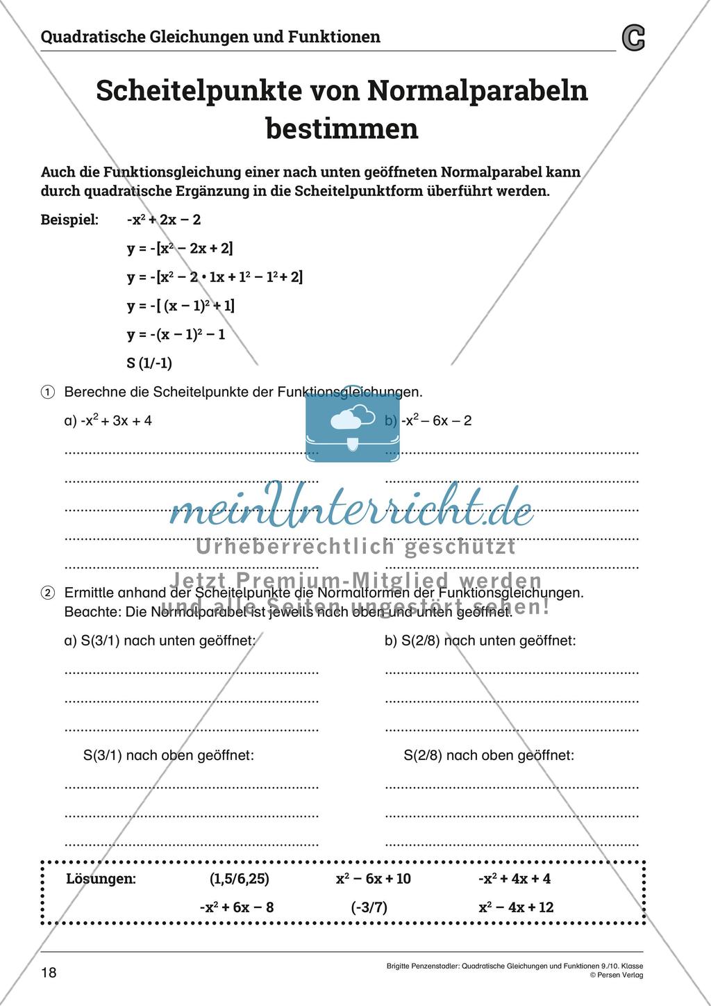 Die quadratischen Gleichungen und Funktionen Preview 18