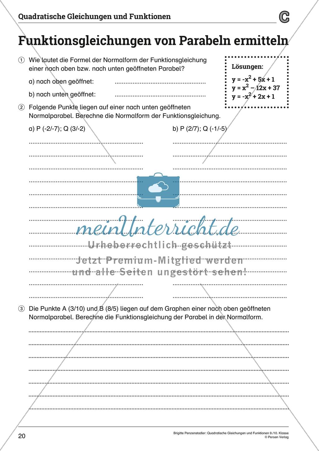 Die quadratischen Gleichungen und Funktionen Preview 20