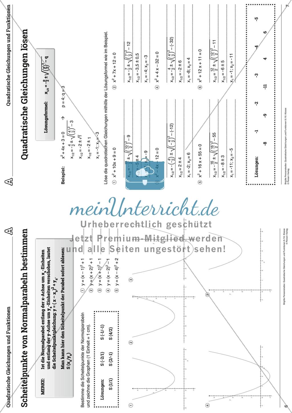 Die quadratischen Gleichungen und Funktionen Preview 23