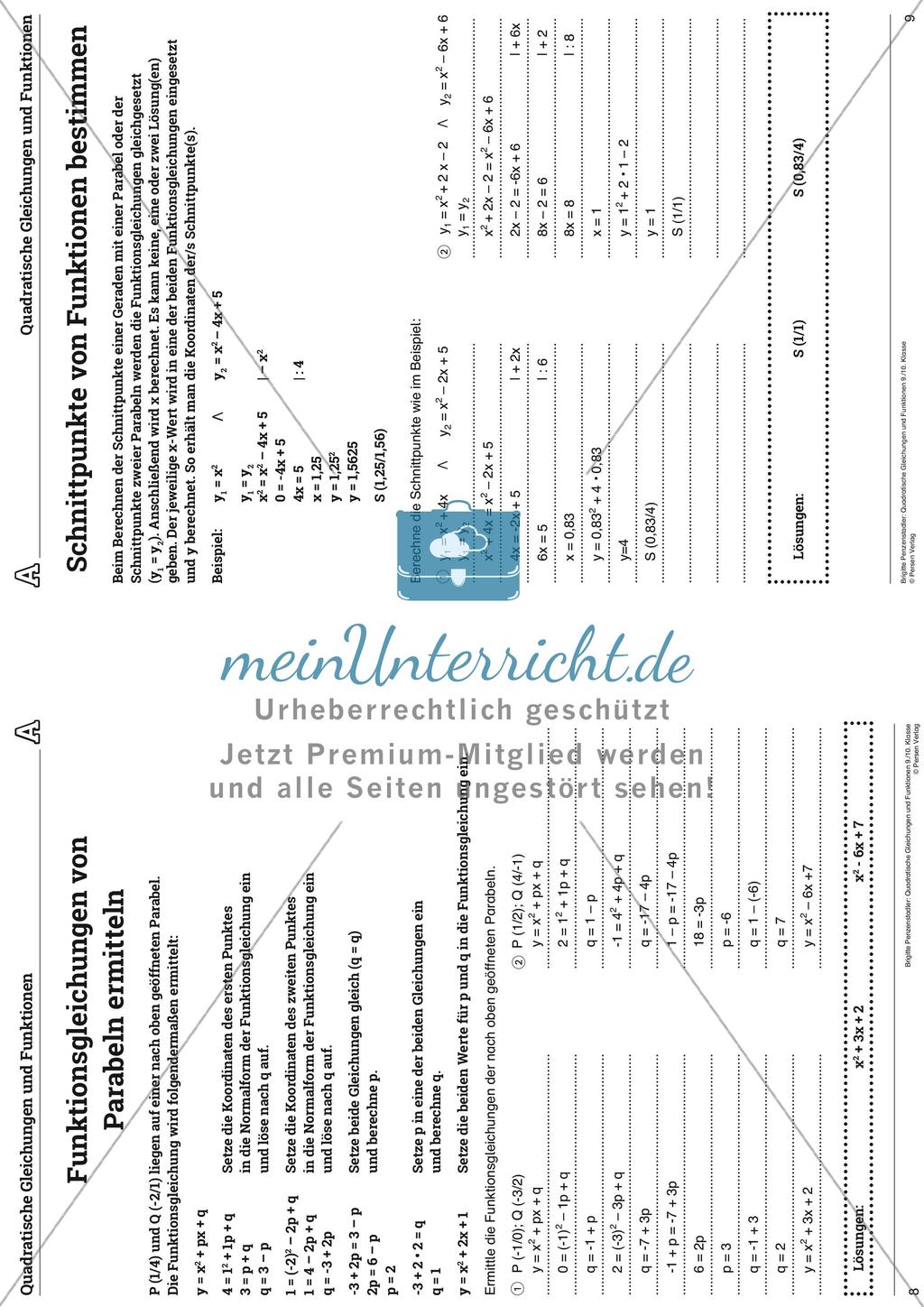 Die quadratischen Gleichungen und Funktionen Preview 24
