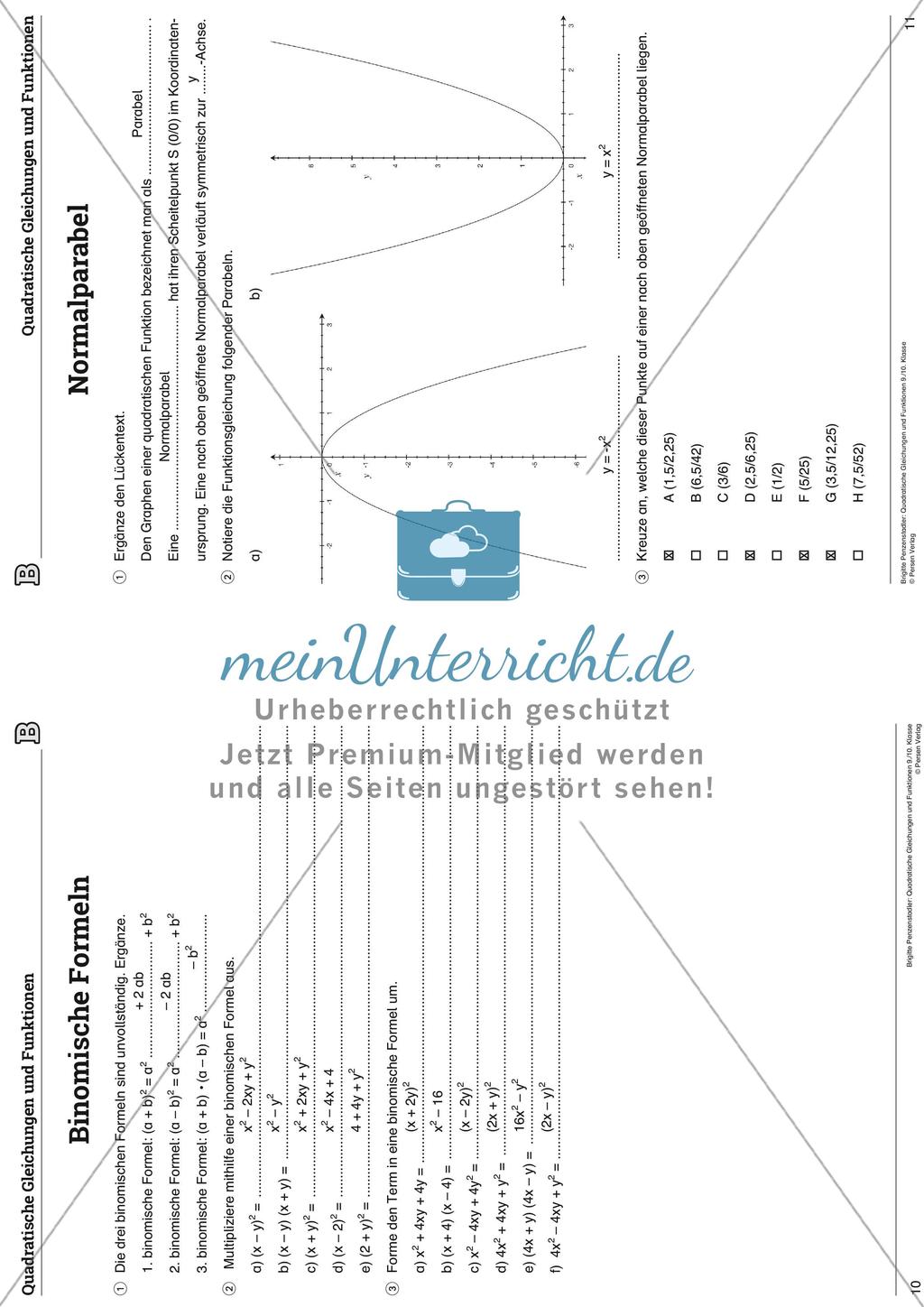 Die quadratischen Gleichungen und Funktionen Preview 25