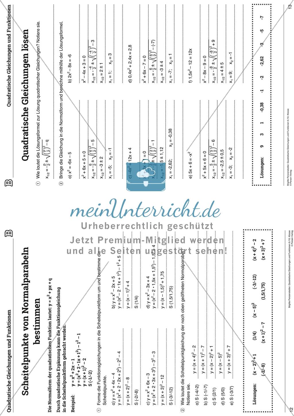 Die quadratischen Gleichungen und Funktionen Preview 26