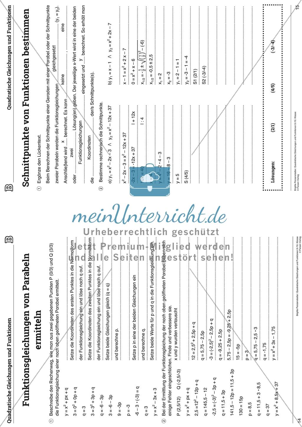 Die quadratischen Gleichungen und Funktionen Preview 27