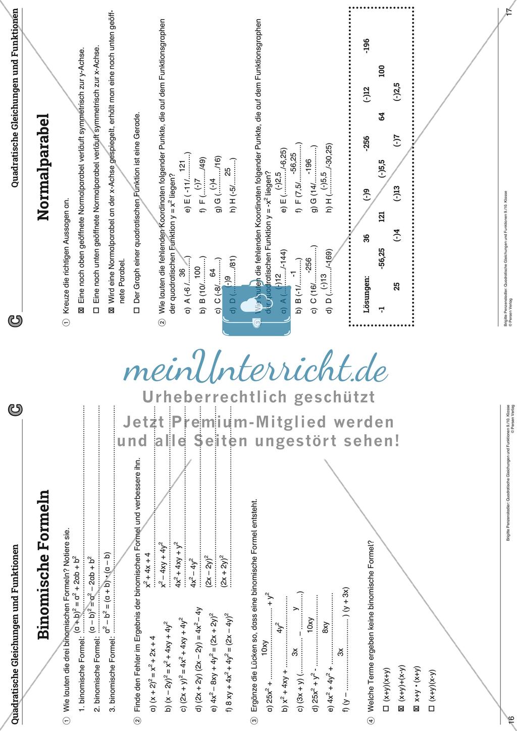 Die quadratischen Gleichungen und Funktionen Preview 28