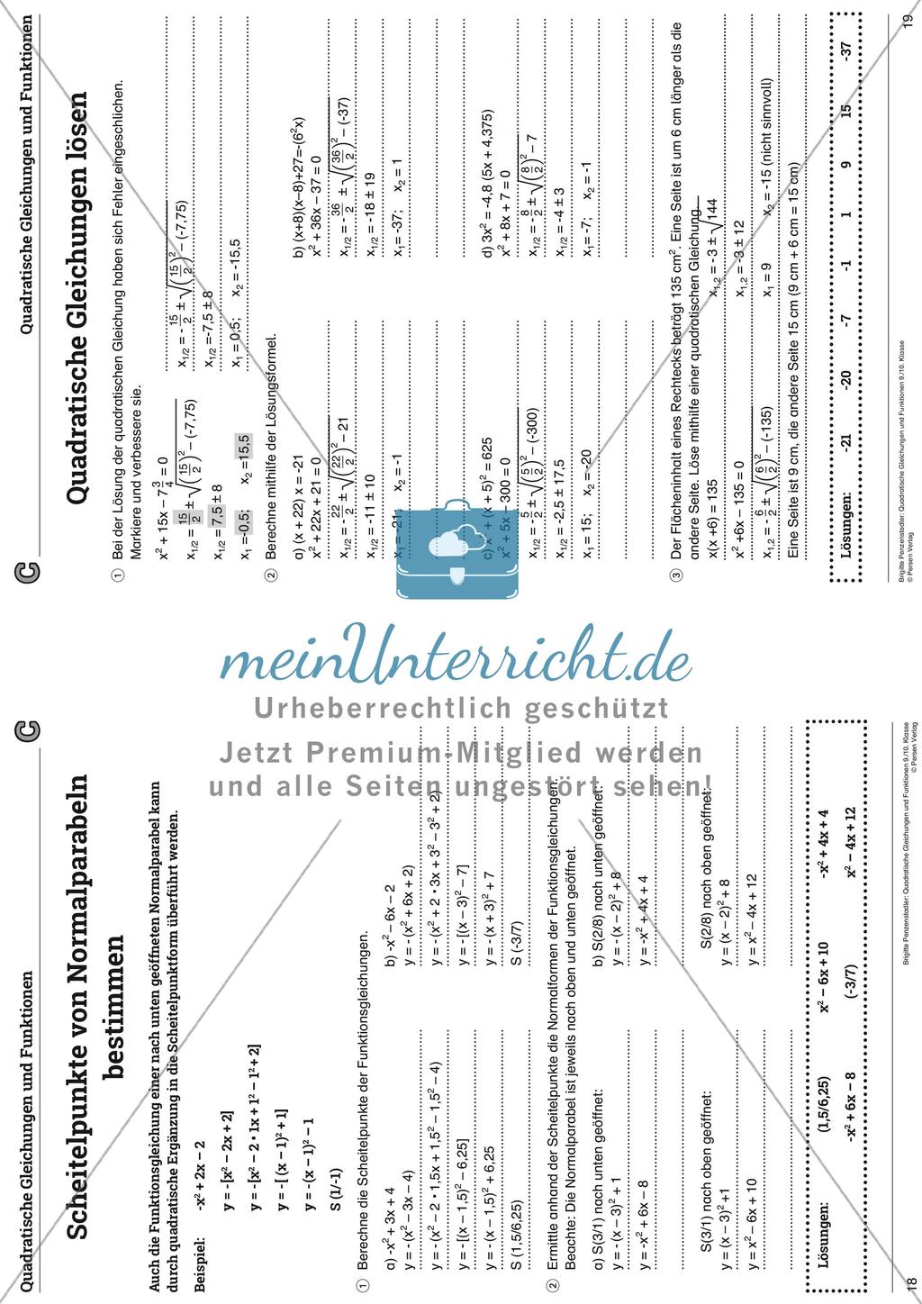 Die quadratischen Gleichungen und Funktionen Preview 29