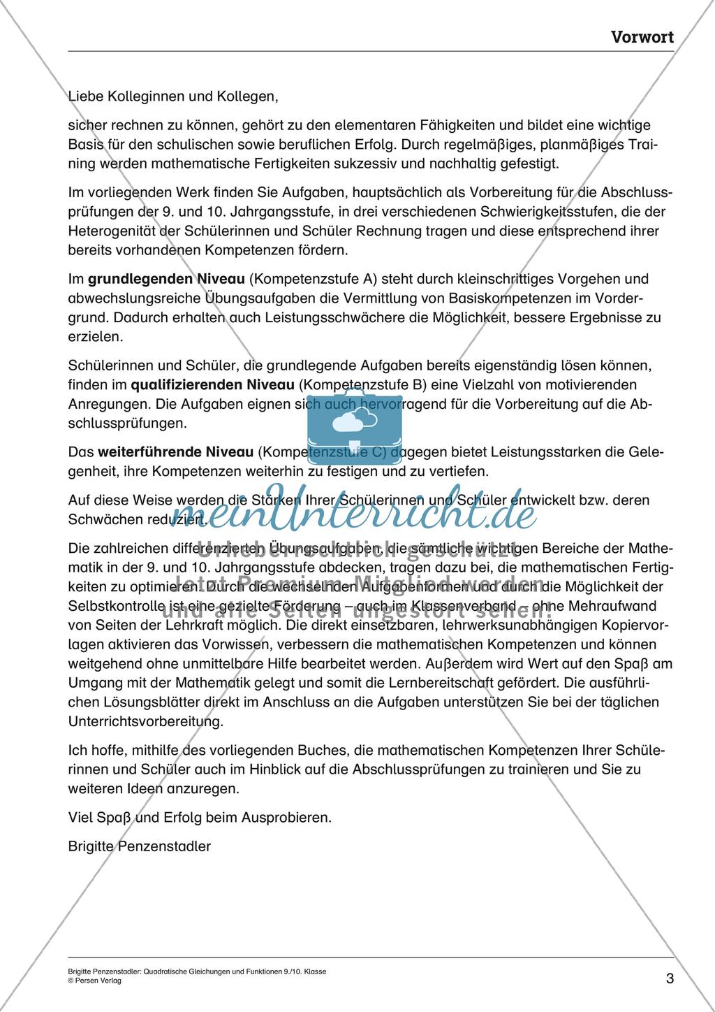 Die quadratischen Gleichungen und Funktionen Preview 3