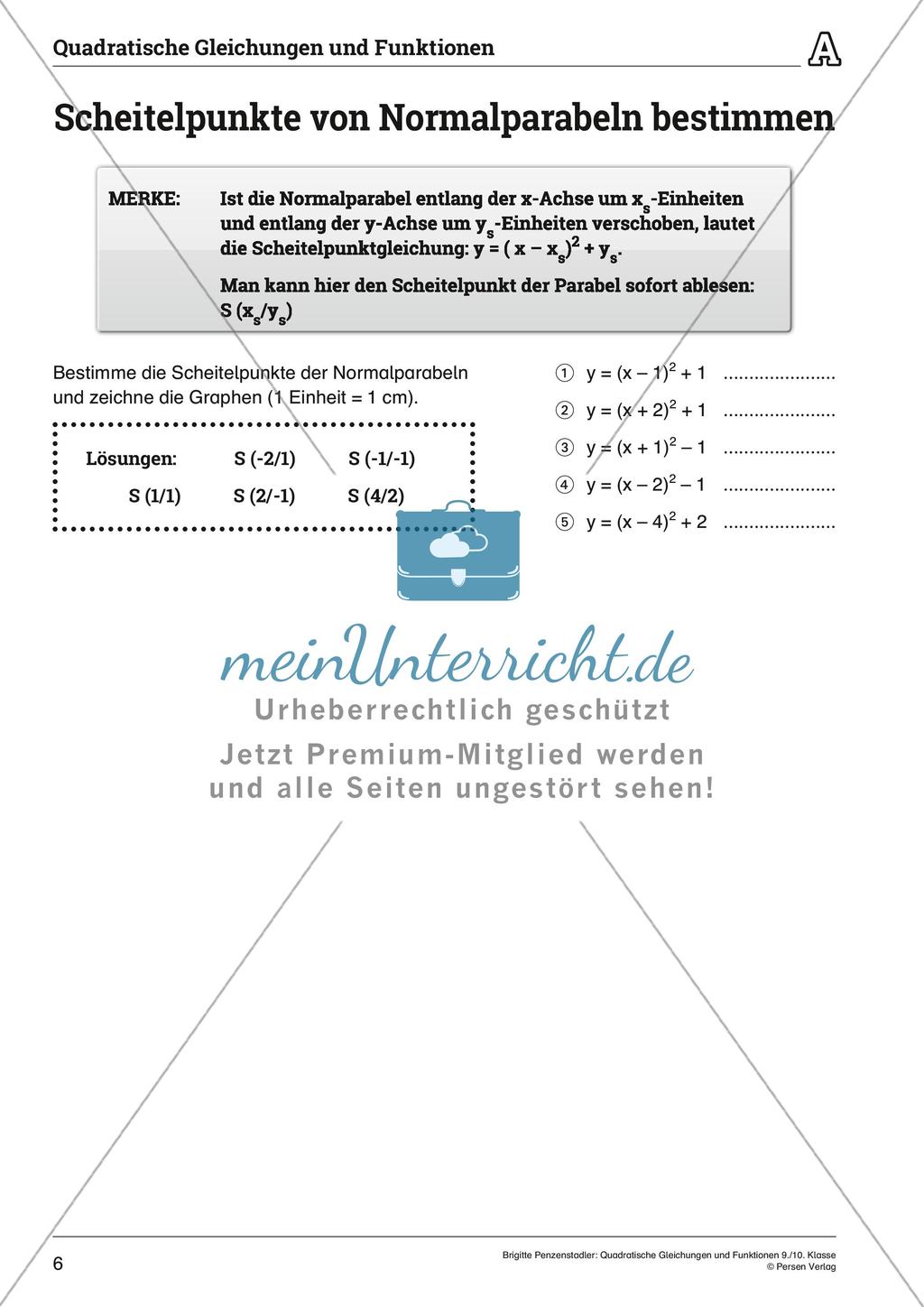 Die quadratischen Gleichungen und Funktionen Preview 6