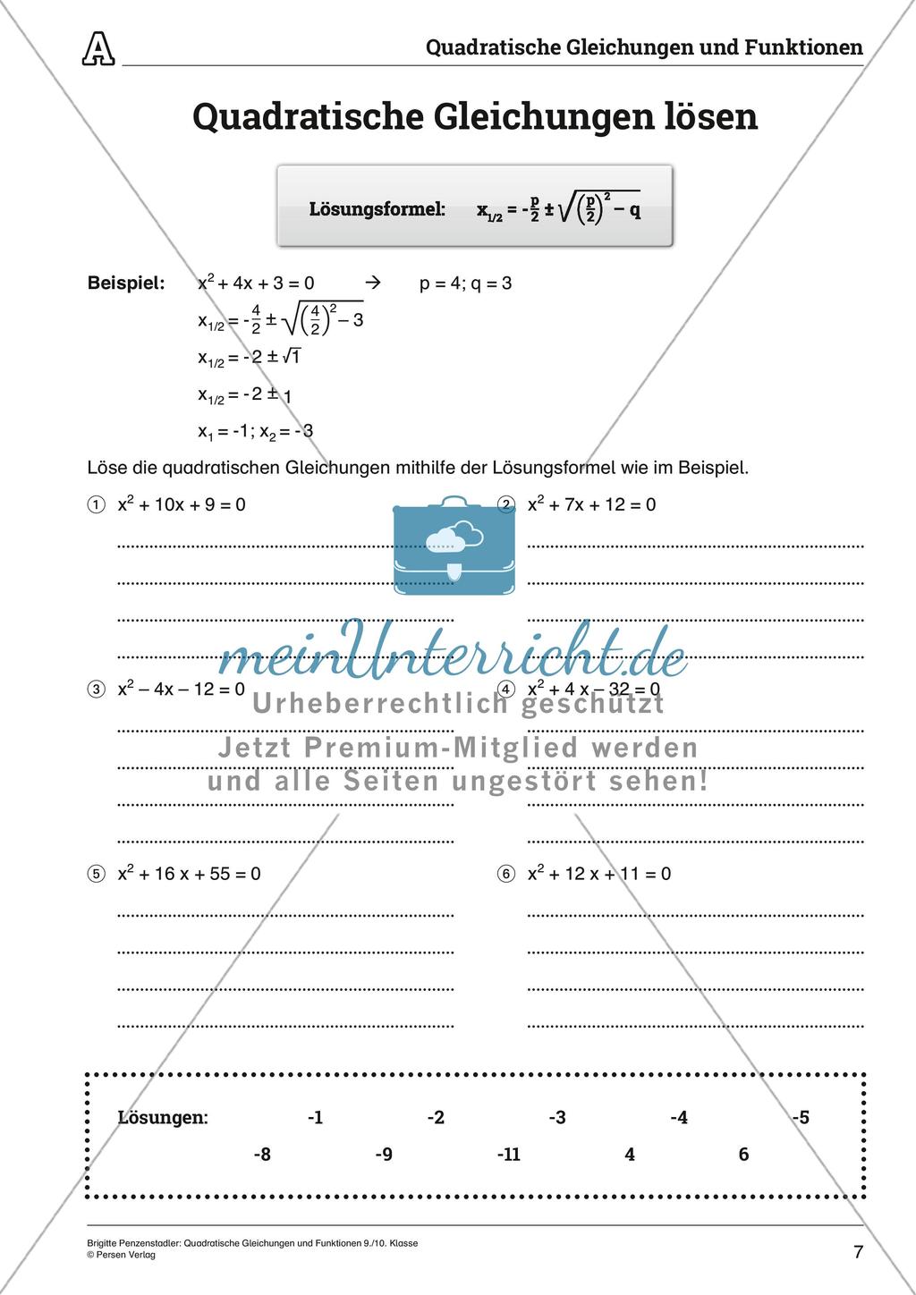 Die quadratischen Gleichungen und Funktionen Preview 7
