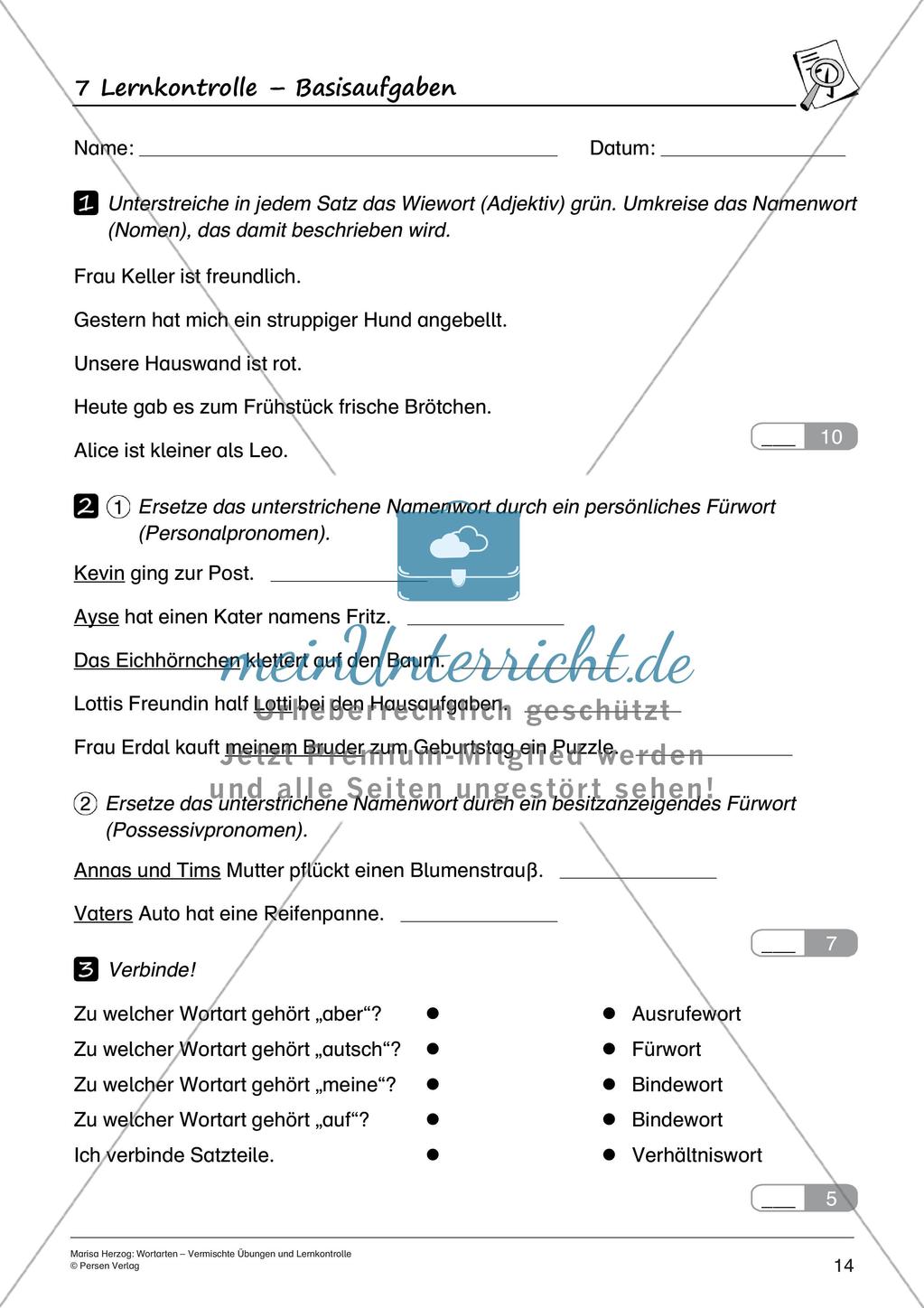 Wortarten: Vermischte Übungen und Lernkontrolle Preview 16