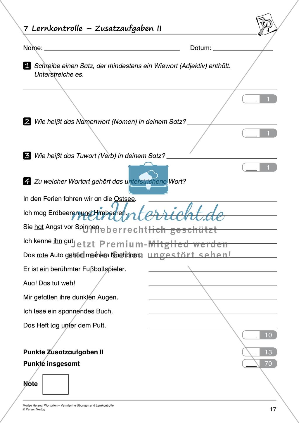 Wortarten: Vermischte Übungen und Lernkontrolle Preview 19
