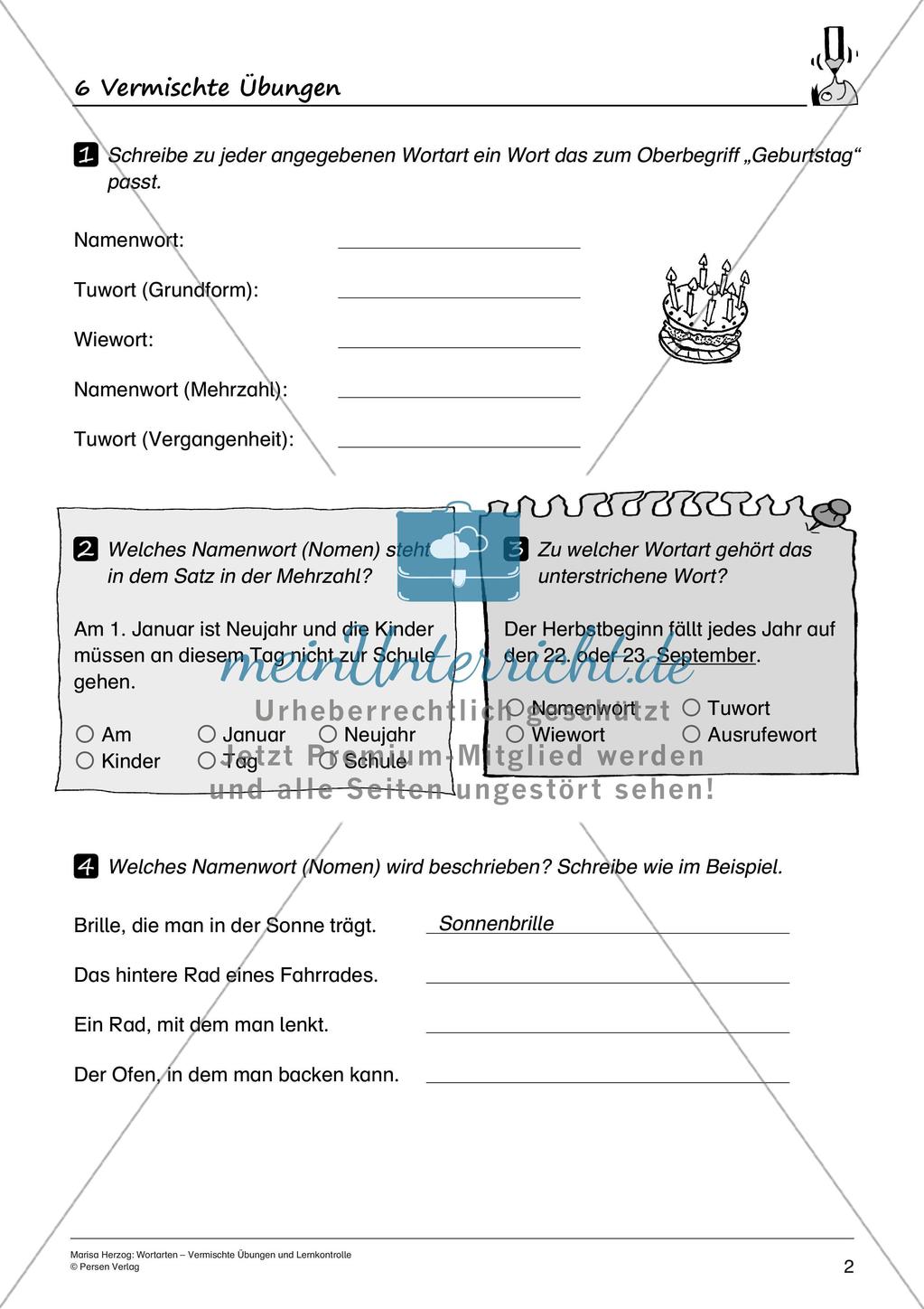 Wortarten: Vermischte Übungen und Lernkontrolle Preview 4