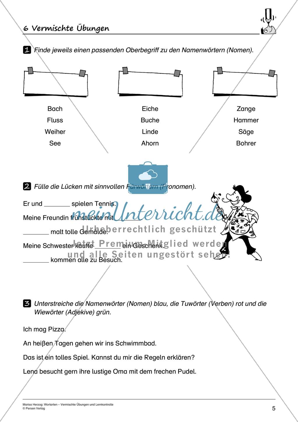Wortarten: Vermischte Übungen und Lernkontrolle Preview 7