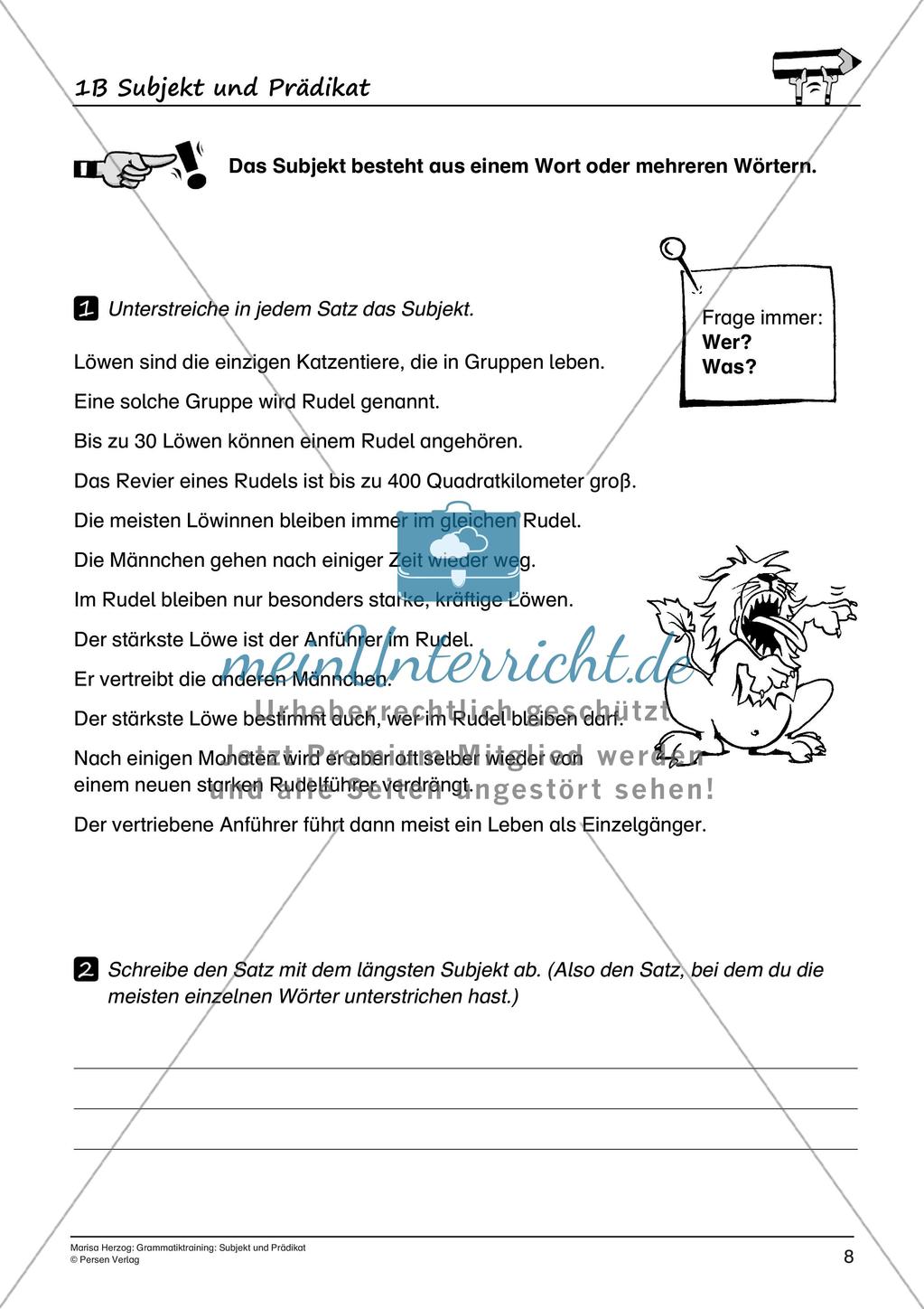 Grammatiktraining: Subjekt und Prädikat Preview 10