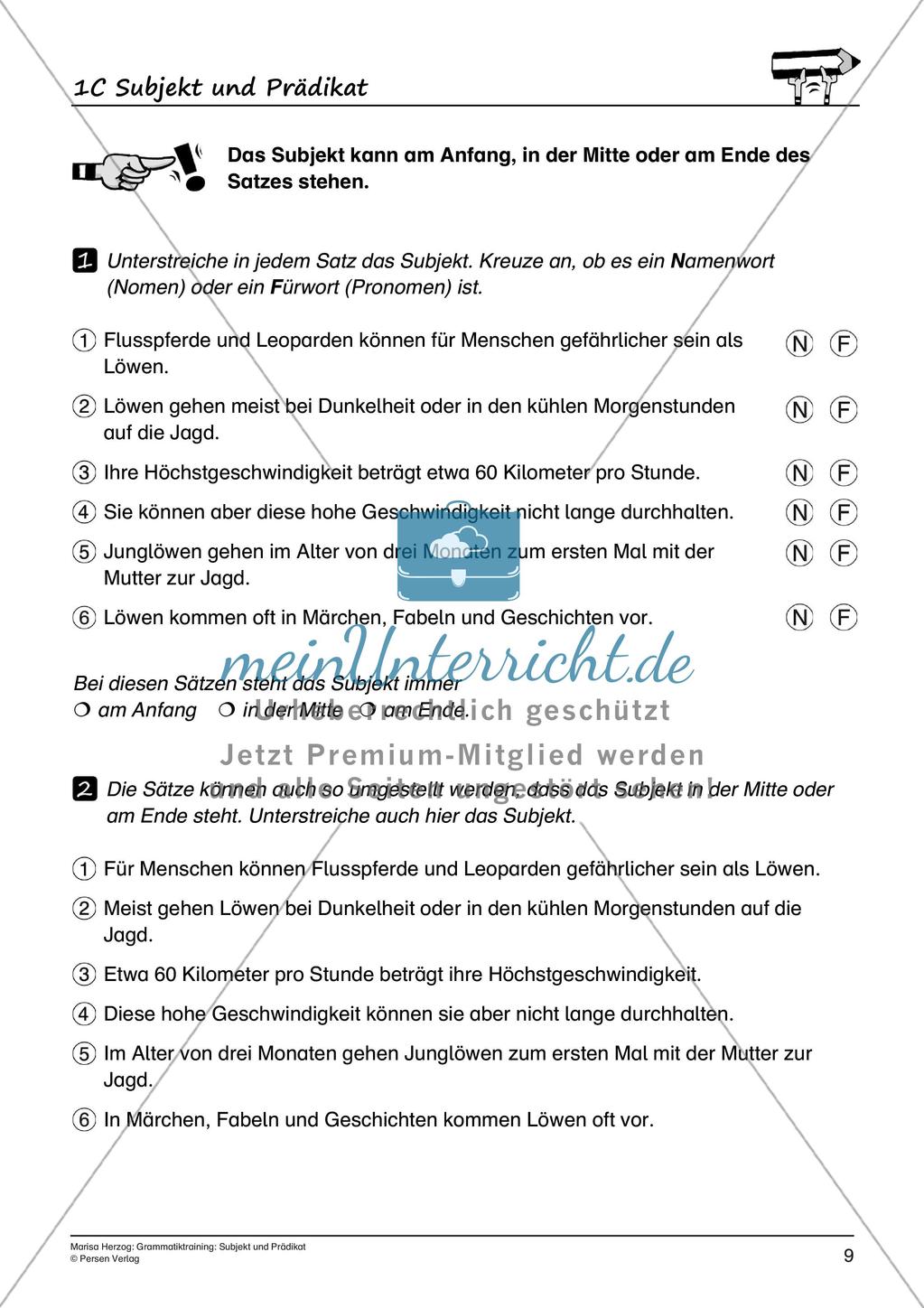 Grammatiktraining: Subjekt und Prädikat Preview 11