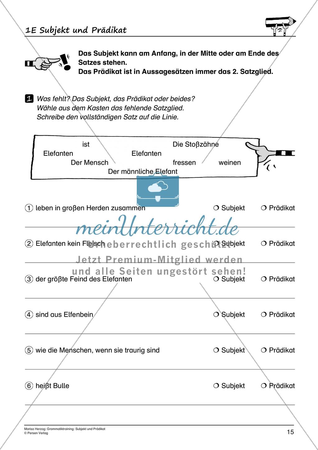 Grammatiktraining: Subjekt und Prädikat Preview 17