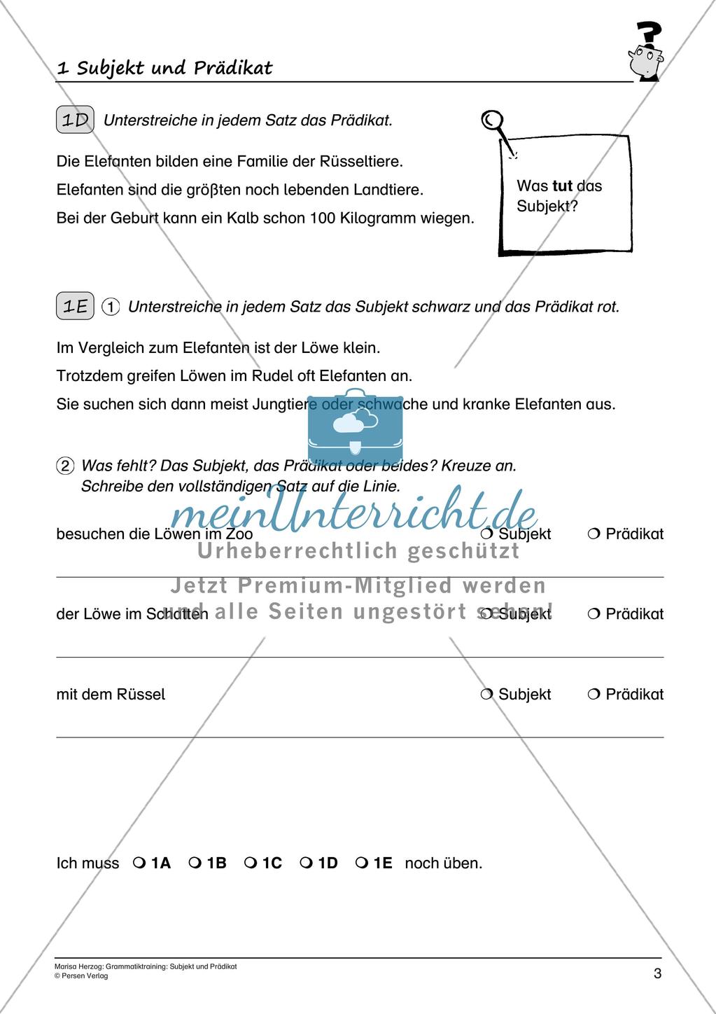 Grammatiktraining: Subjekt und Prädikat Preview 5