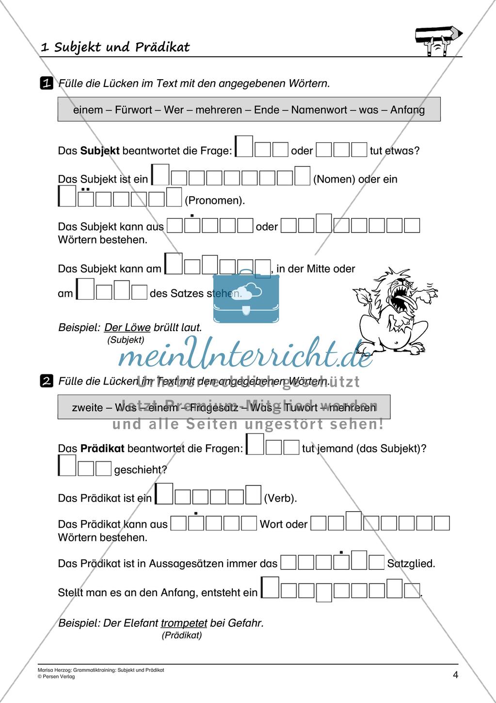 Grammatiktraining: Subjekt und Prädikat Preview 6