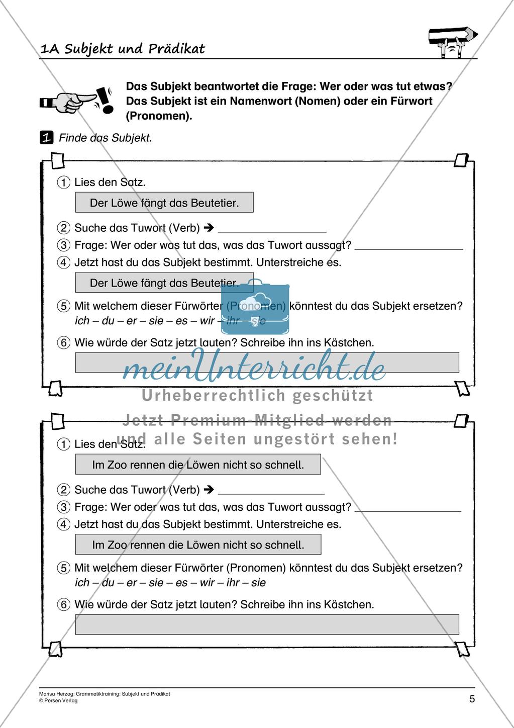 Grammatiktraining: Subjekt und Prädikat Preview 7