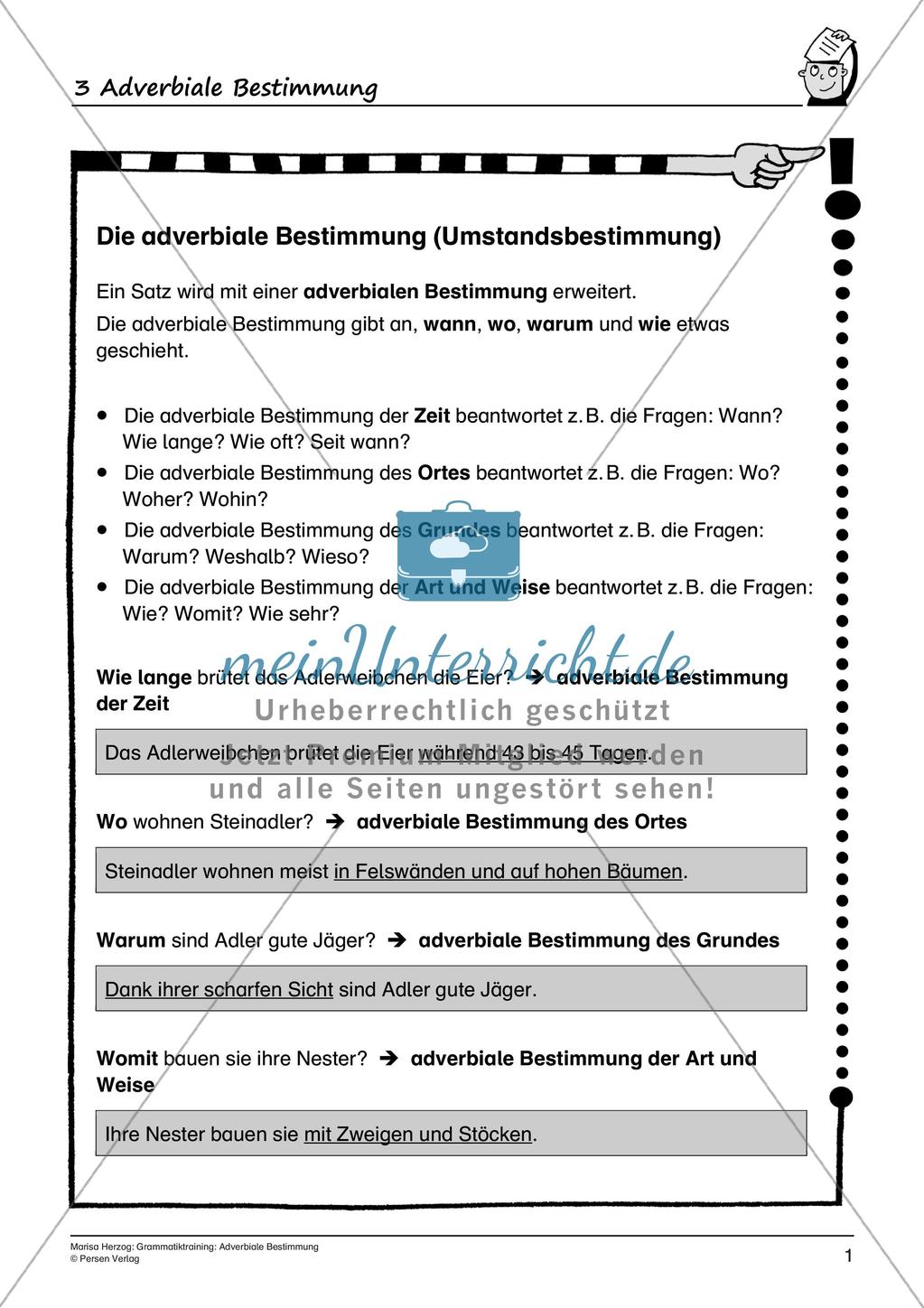 Grammatiktraining: Adverbiale Bestimmung Preview 3