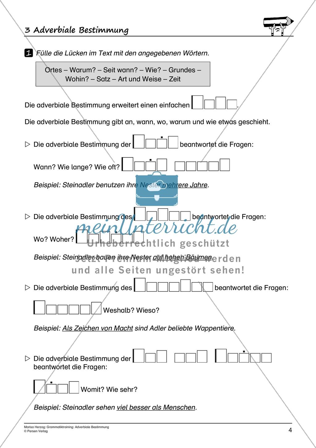 Grammatiktraining: Adverbiale Bestimmung Preview 6