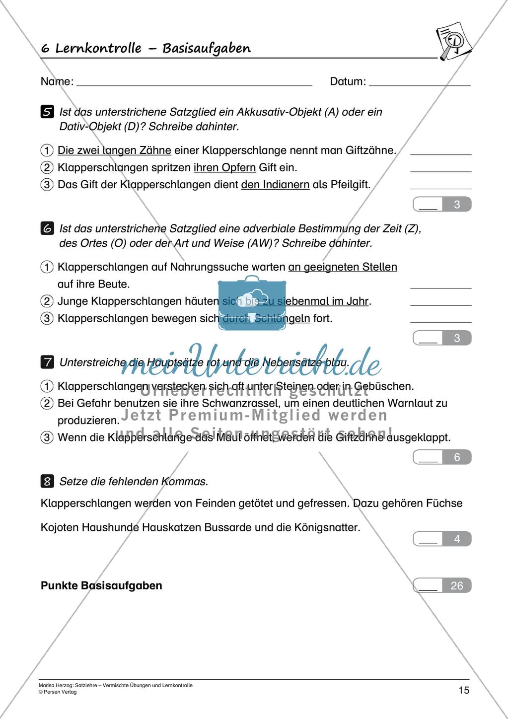 Satzlehre: Vermischte Übungen und Lernkontrolle Preview 17