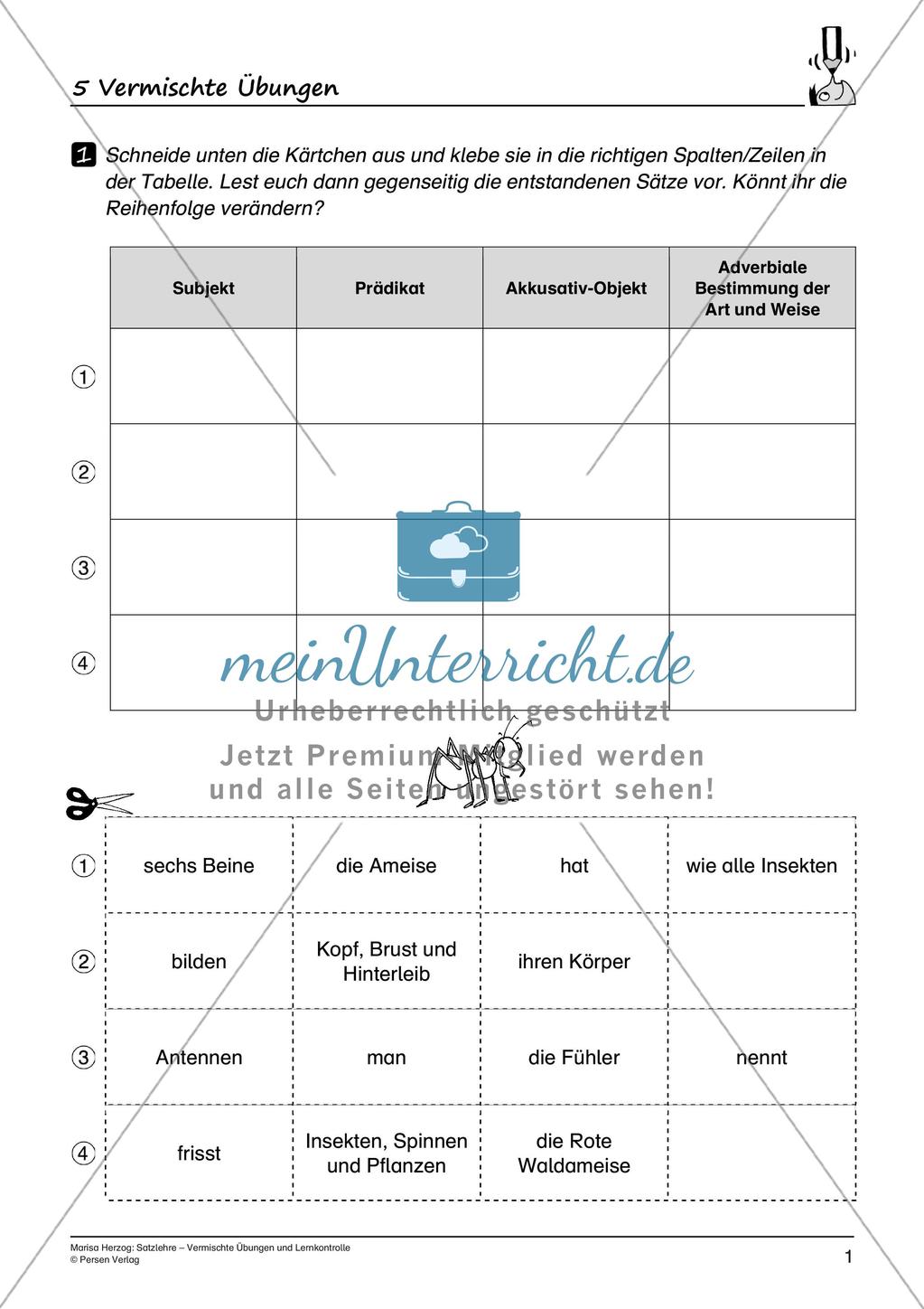 Satzlehre: Vermischte Übungen und Lernkontrolle Preview 3