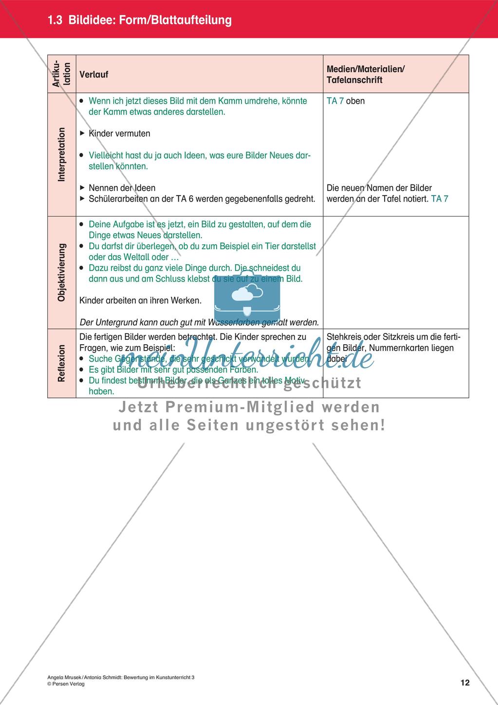 Bewertung im Kunstunterricht : Blattaufteilung Preview 14