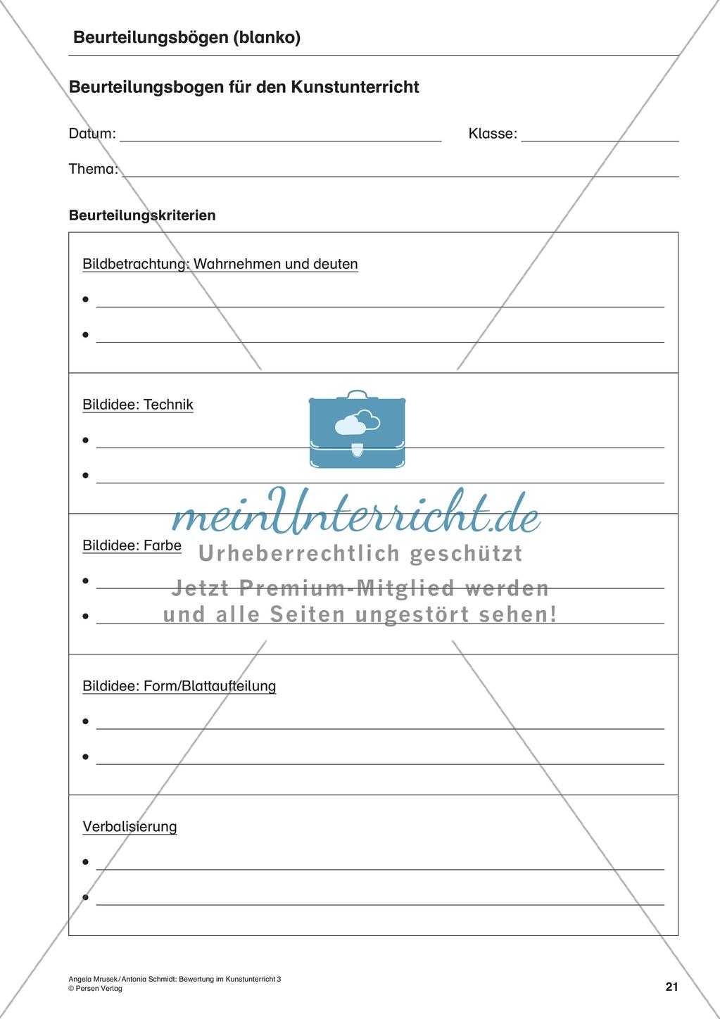 Bewertung im Kunstunterricht : Blattaufteilung Preview 23