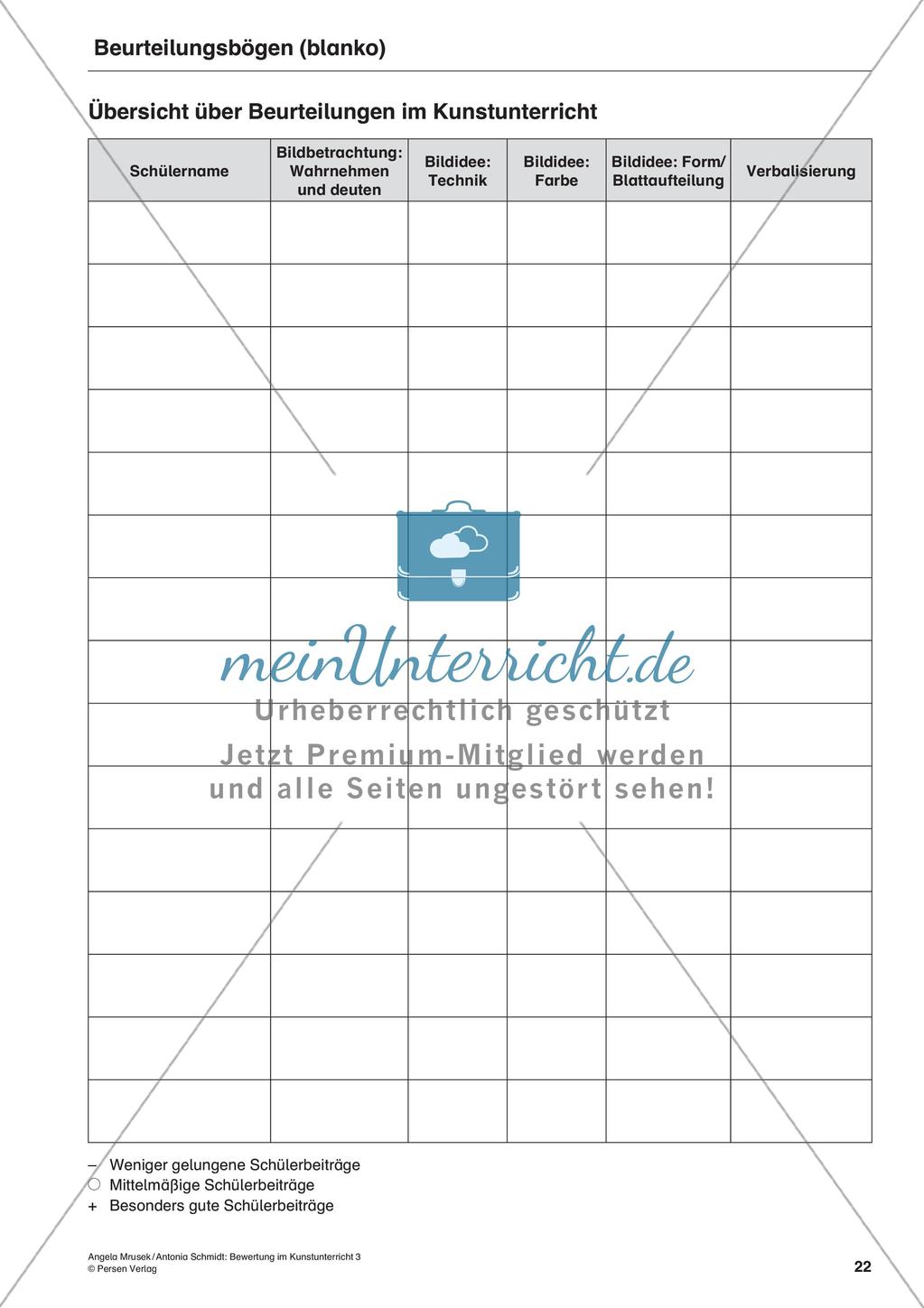Bewertung im Kunstunterricht : Blattaufteilung Preview 24