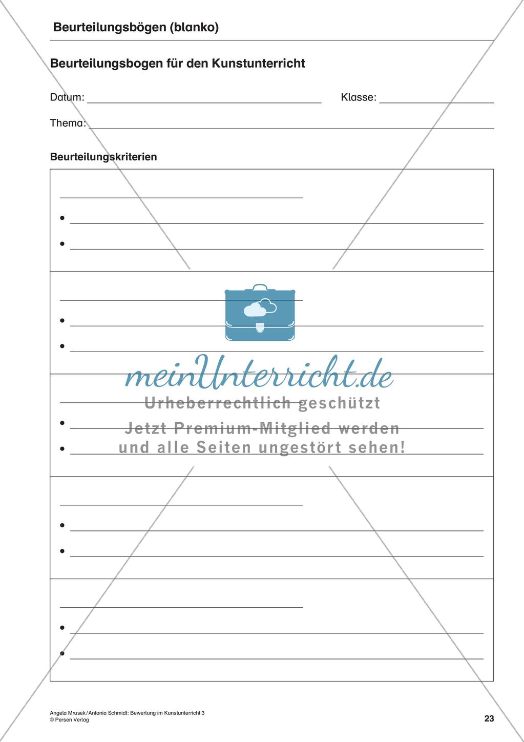 Bewertung im Kunstunterricht : Blattaufteilung Preview 25