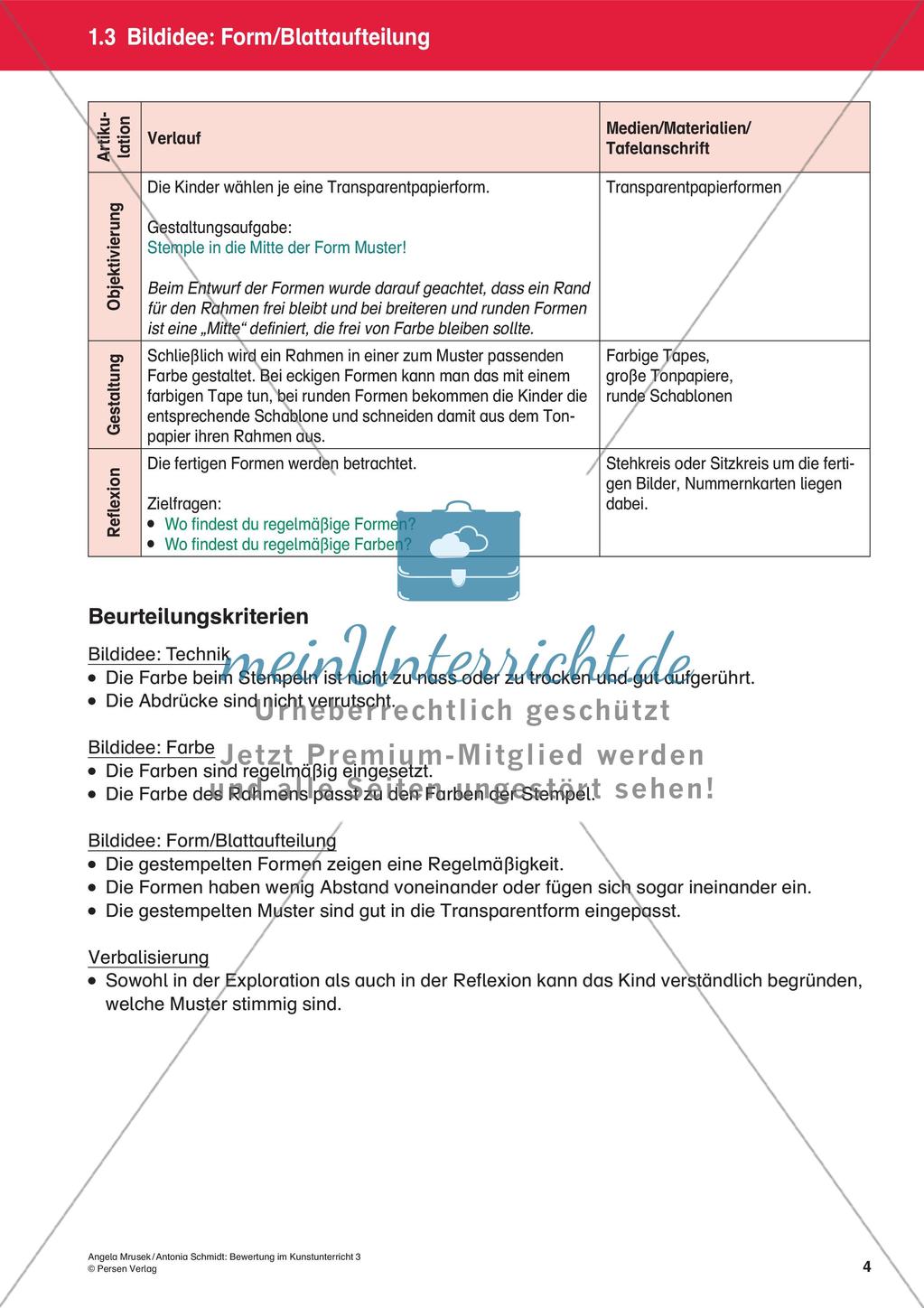 Bewertung im Kunstunterricht : Blattaufteilung Preview 6