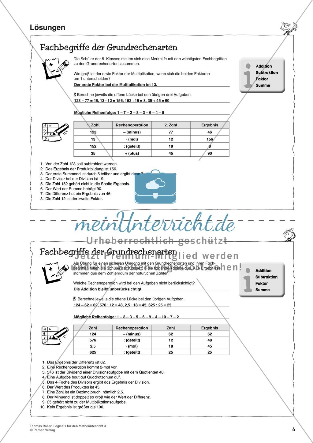 Logicals für den Mathematikunterricht: Rechenoperationen der Grundrechenarten Preview 8