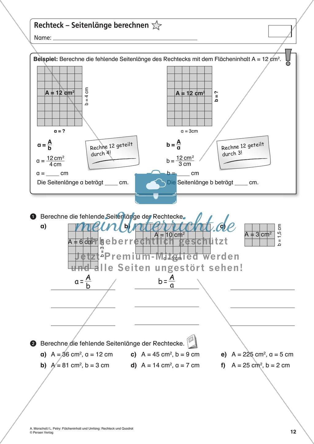Flächeninhalt und Umfang: Rechteck und Quadrat Preview 14