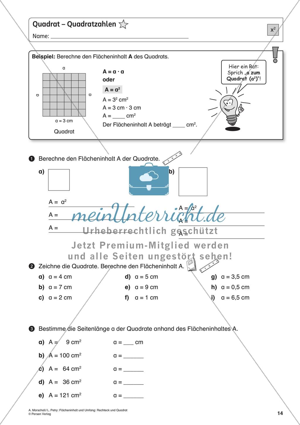 Flächeninhalt und Umfang: Rechteck und Quadrat Preview 16