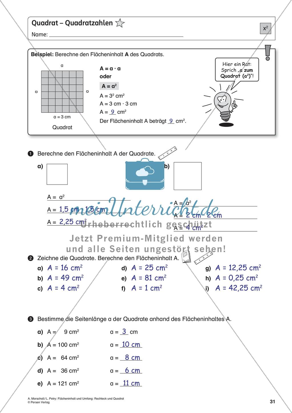 Flächeninhalt und Umfang: Rechteck und Quadrat Preview 33