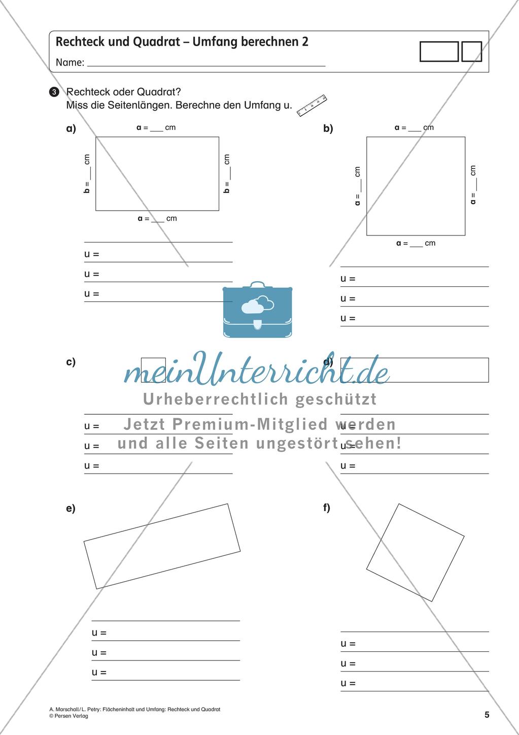 Flächeninhalt und Umfang: Rechteck und Quadrat Preview 7