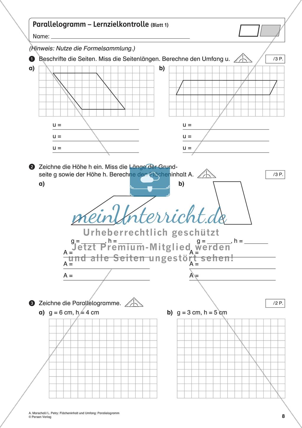 Flächeninhalt und Umfang: Das Parallelogramm Preview 10
