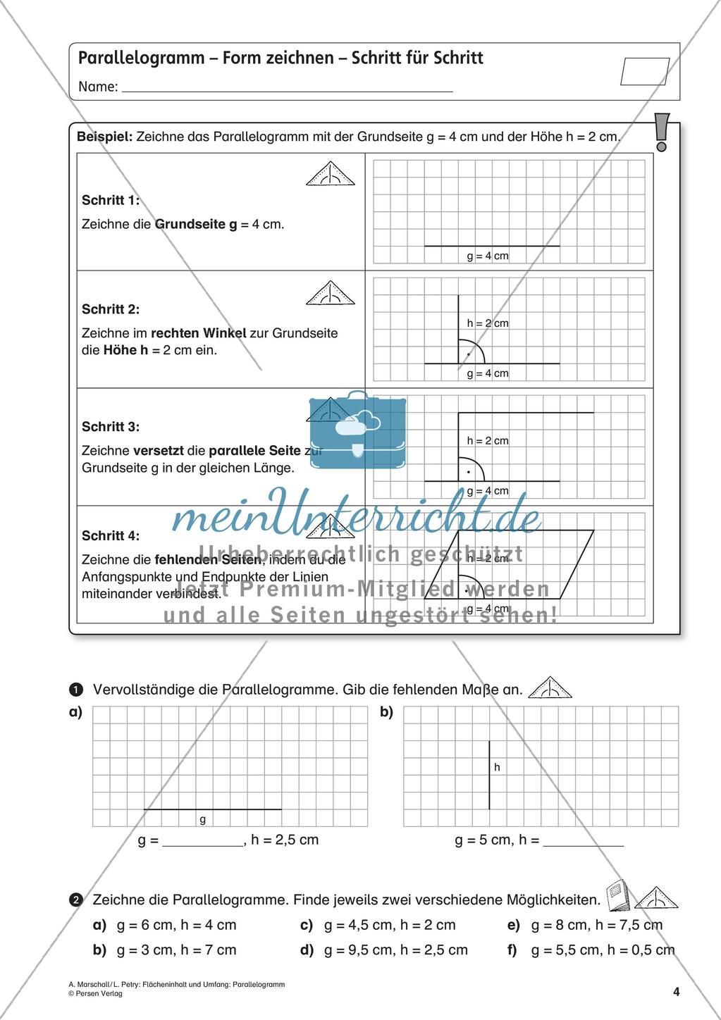 Flächeninhalt und Umfang: Das Parallelogramm Preview 6