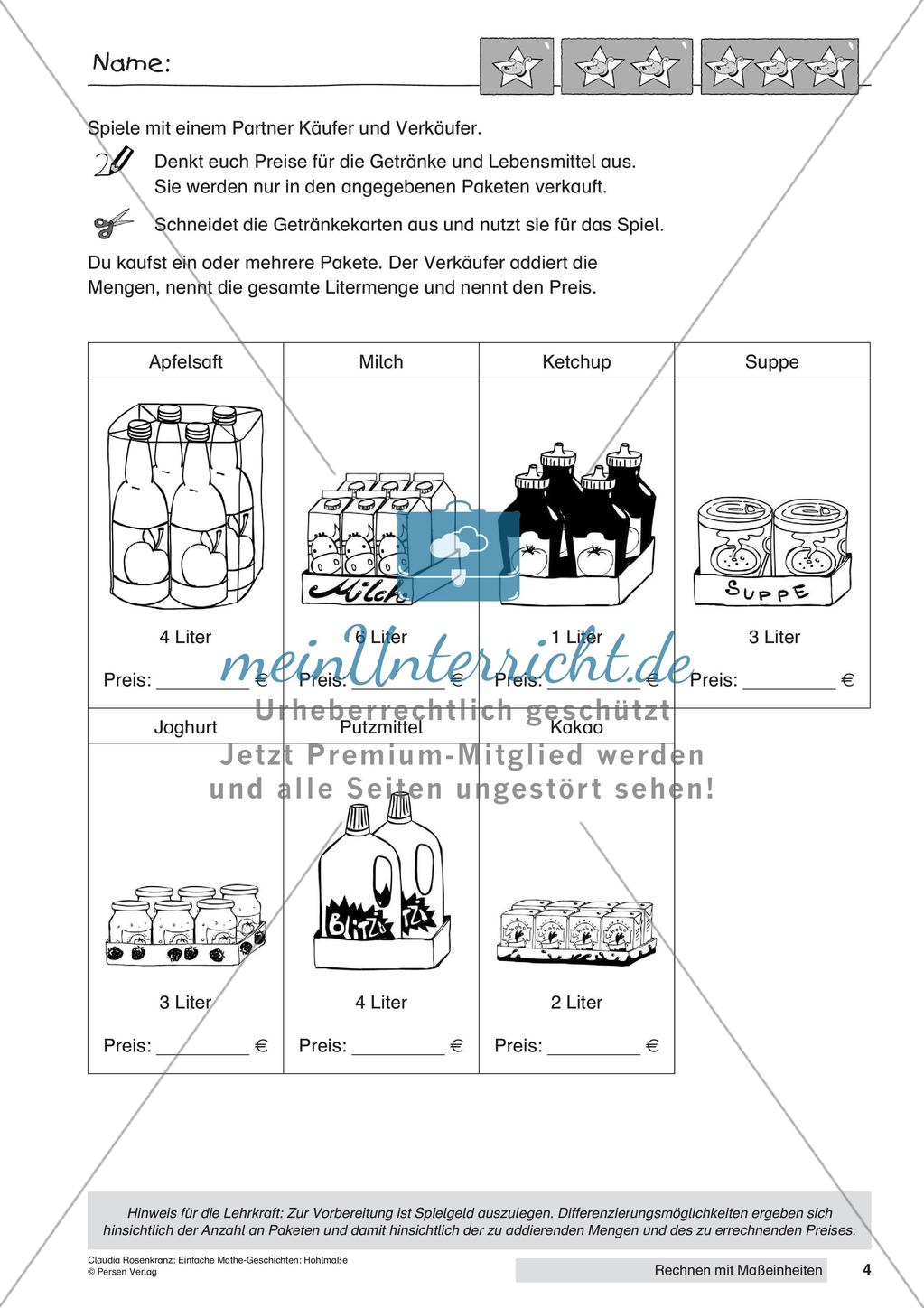 Das Rechnen mit den Maßeinheiten Liter und Milliliter Preview 6