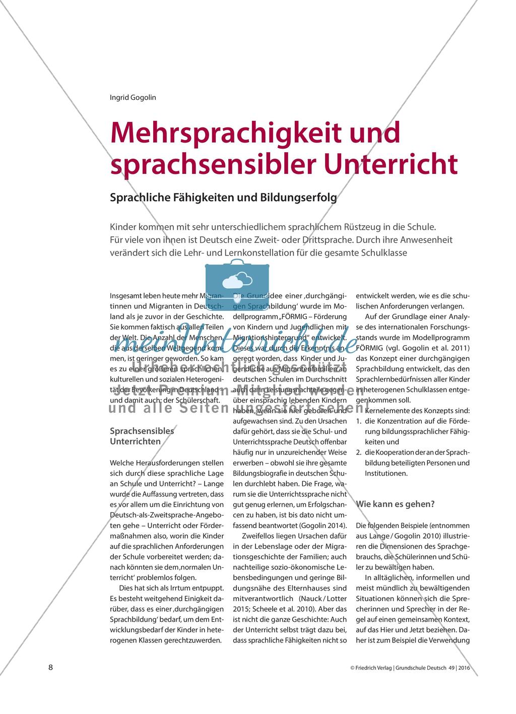 Mehrsprachigkeit und sprachsensibler Unterricht - Sprachliche Fähigkeiten und Bildungserfolg Preview 1