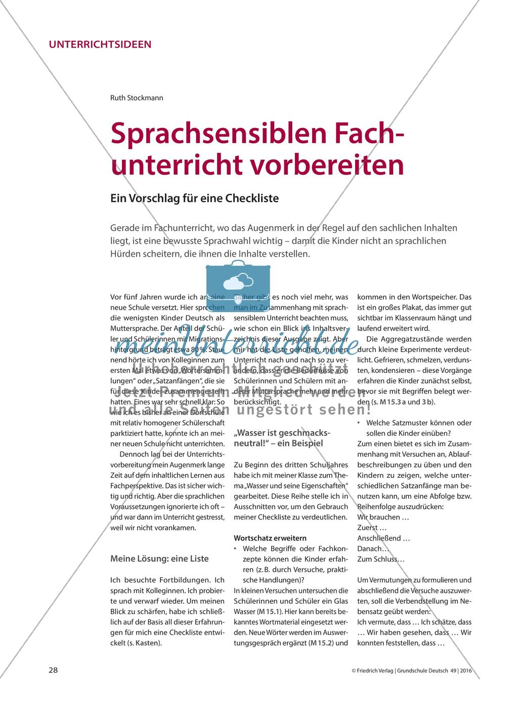 Sprachsensiblen Fachunterricht vorbereiten - Ein Vorschlag für eine Checkliste Preview 1