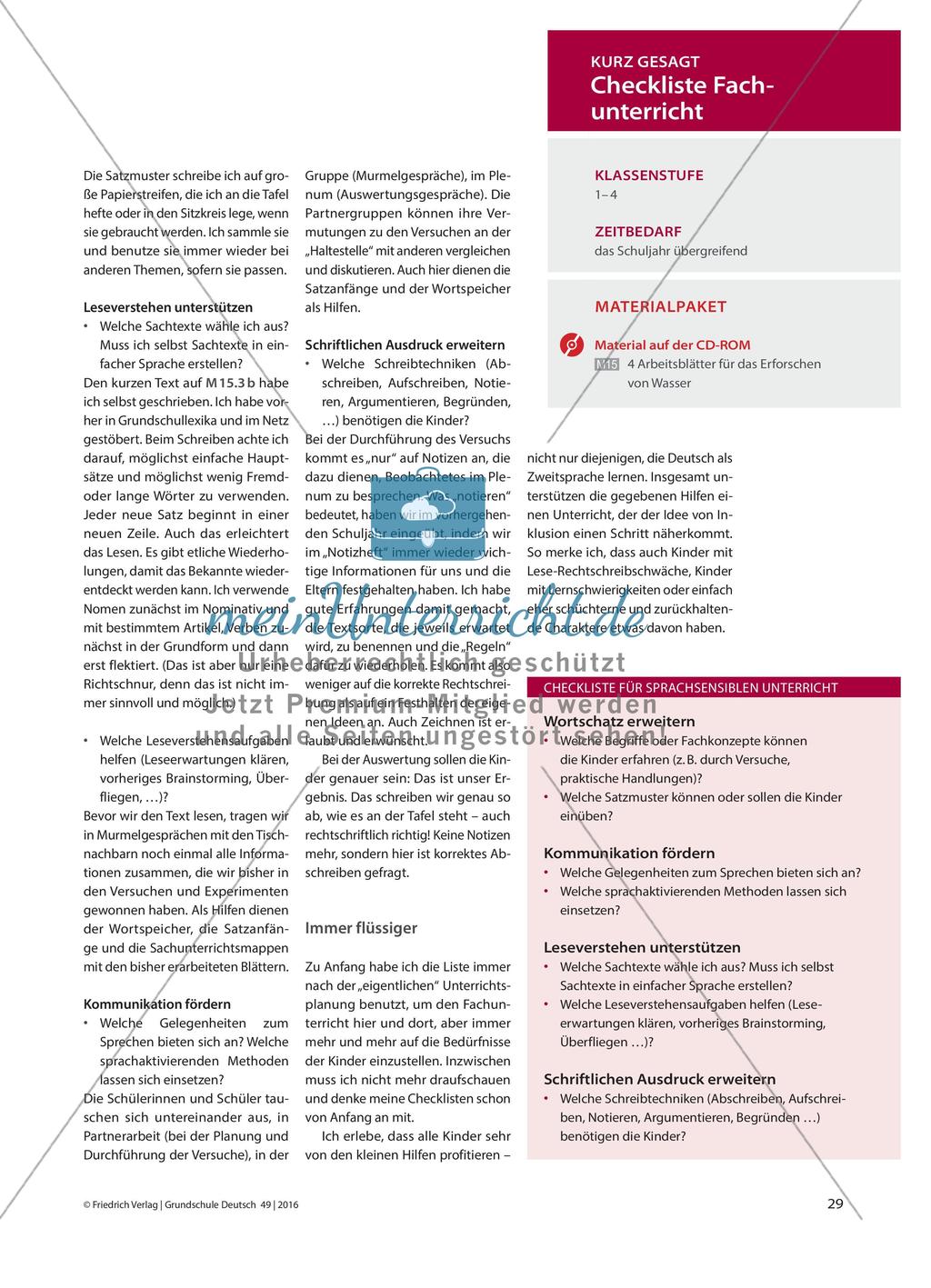 Sprachsensiblen Fachunterricht vorbereiten - Ein Vorschlag für eine Checkliste Preview 2