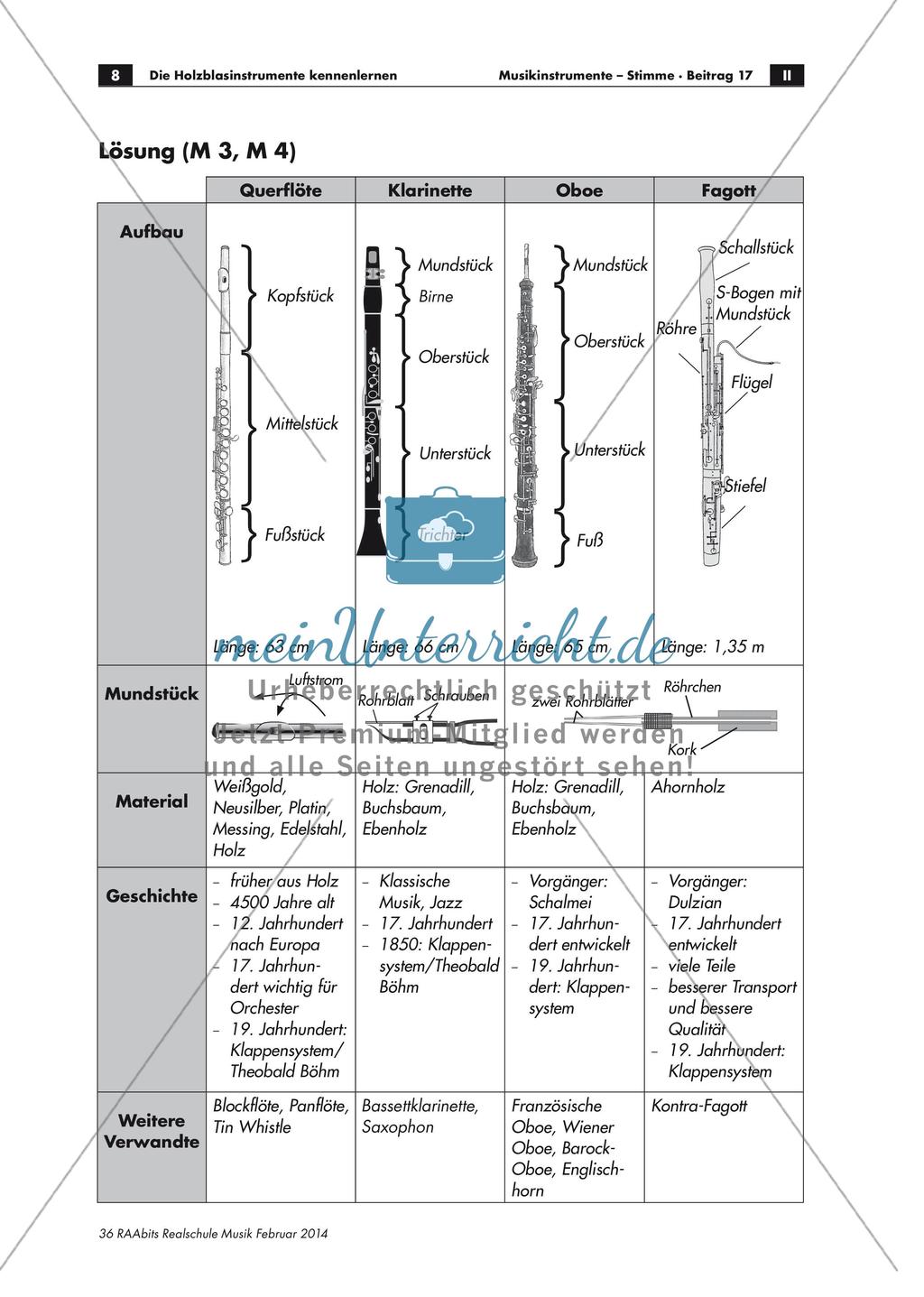 Holzblasinstrumente Arbeitsblatt Grundschule - Nehru Memorial