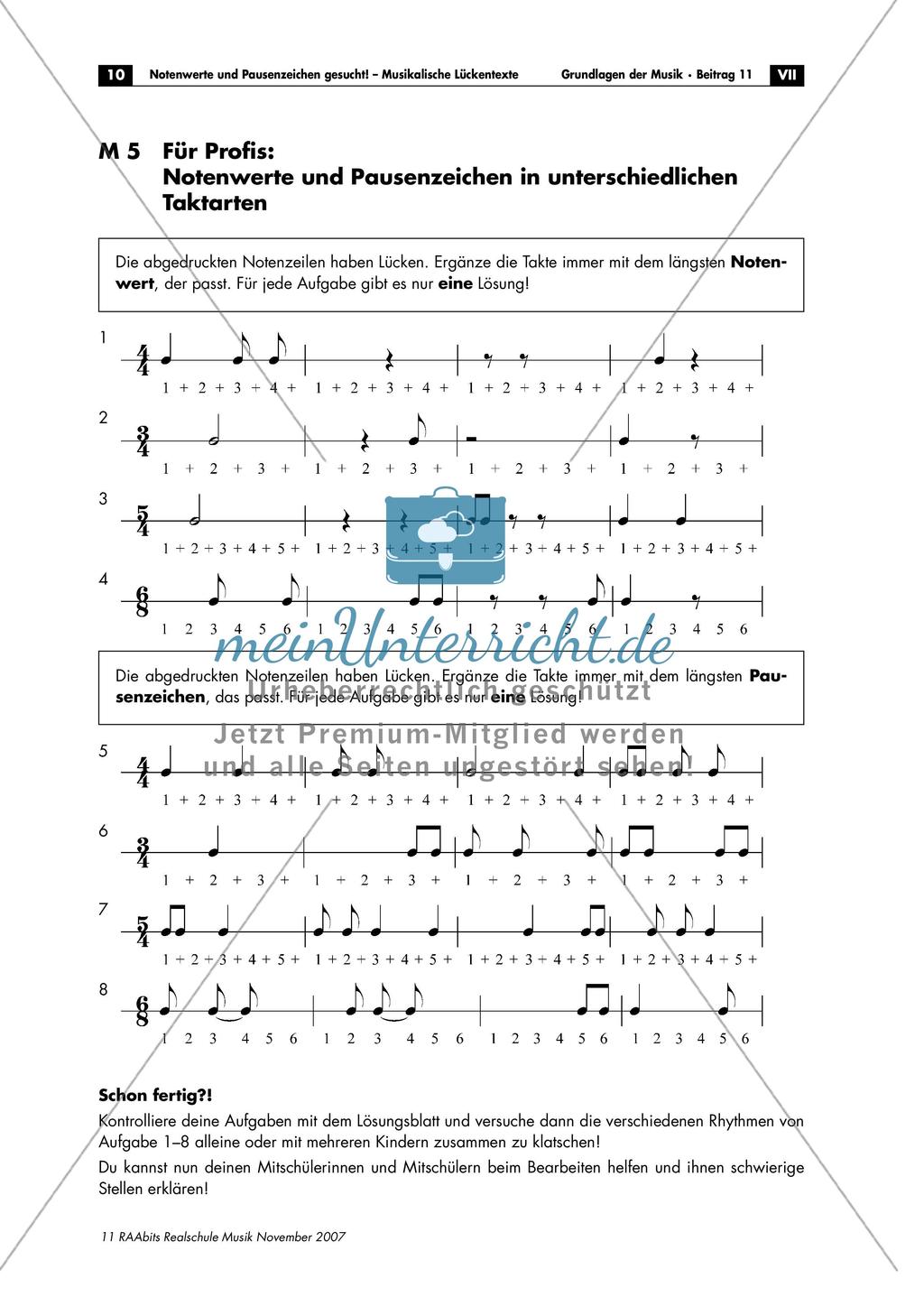 Musikalische Lückentexte: Notenwerte und Pausenzeichen Preview 10