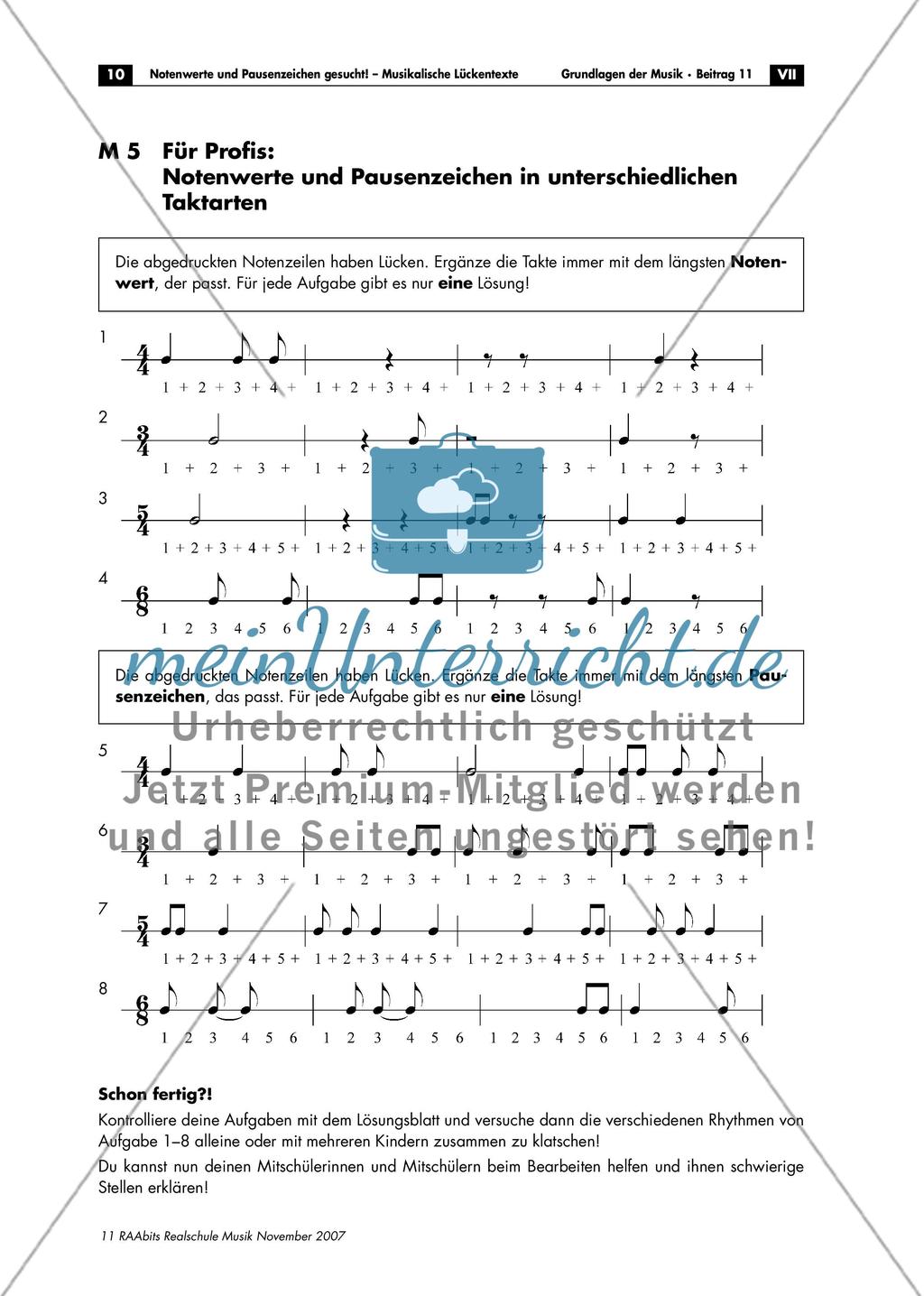 Musikalische Lückentexte: Notenwerte und Pausenzeichen Preview 10